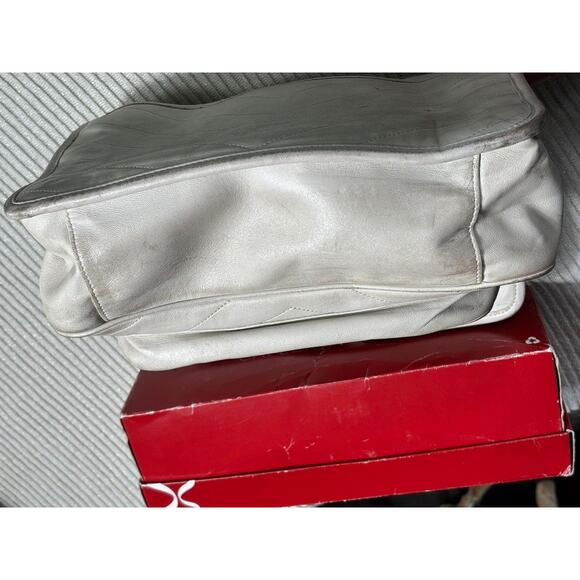 Saint Laurent YSL Bag Womens White Quilted Leather Chain Shoulder Chevron Purse - Picture 8 of 12